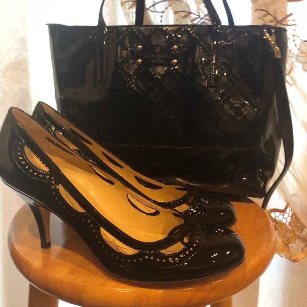 Authentic kate spade Black 9.5M Patent Leather Cutout Pumps and Shoulder bag.